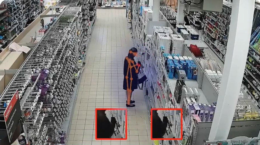 Camera de surveillance en magasin detectant un comportement suspect en rayon