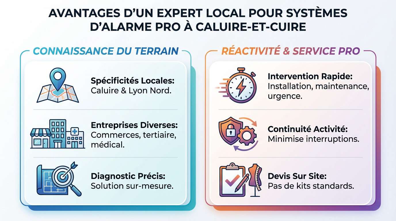 Expert en sécurité analysant les besoins d'une entreprise à Caluire-et-Cuire pour une installation d'alarme sur mesure