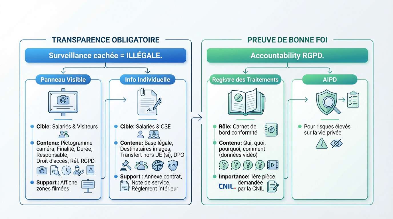 Panneau affichage obligatoire vidéosurveillance conformité RGPD et registre des traitements