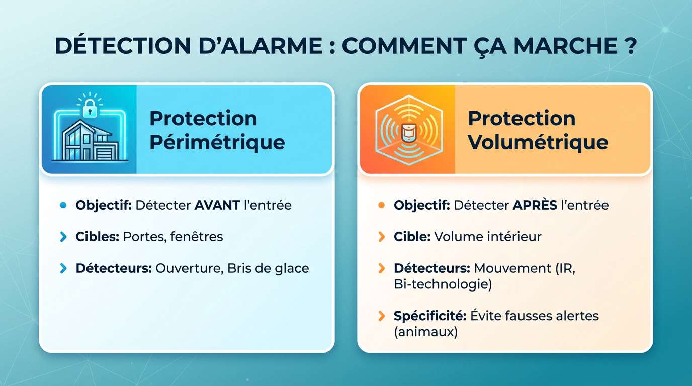 Schéma illustrant le principe de détection d'un système d'alarme intrusion