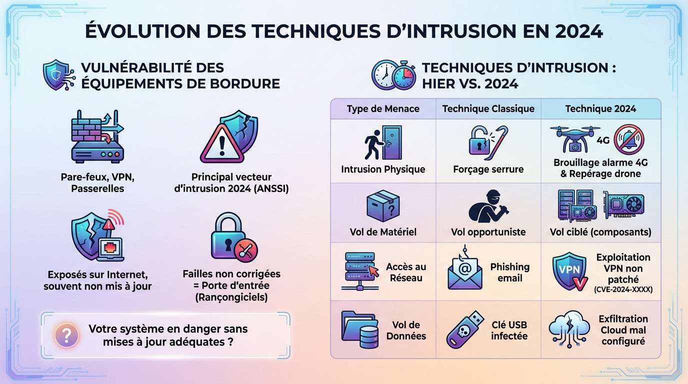 Illustration des nouvelles méthodes de cyberattaques et intrusions physiques en 2024