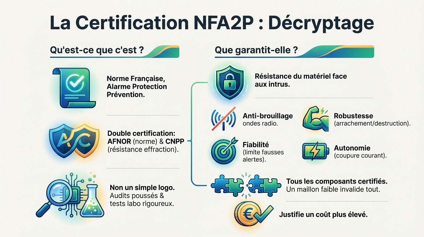 Schéma explicatif de la certification NFA2P délivrée par l'AFNOR et le CNPP