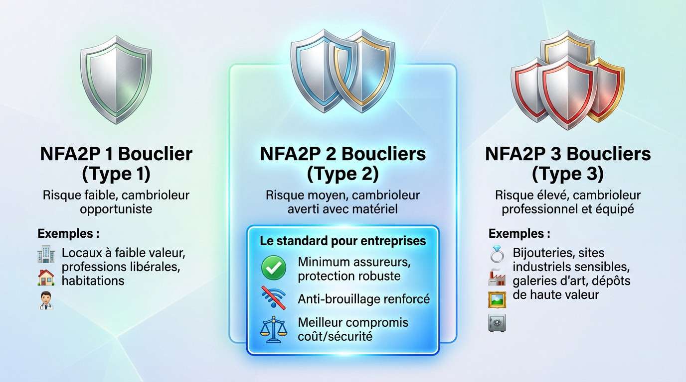 Tableau comparatif des niveaux de sécurité NFA2P pour la protection des entreprises