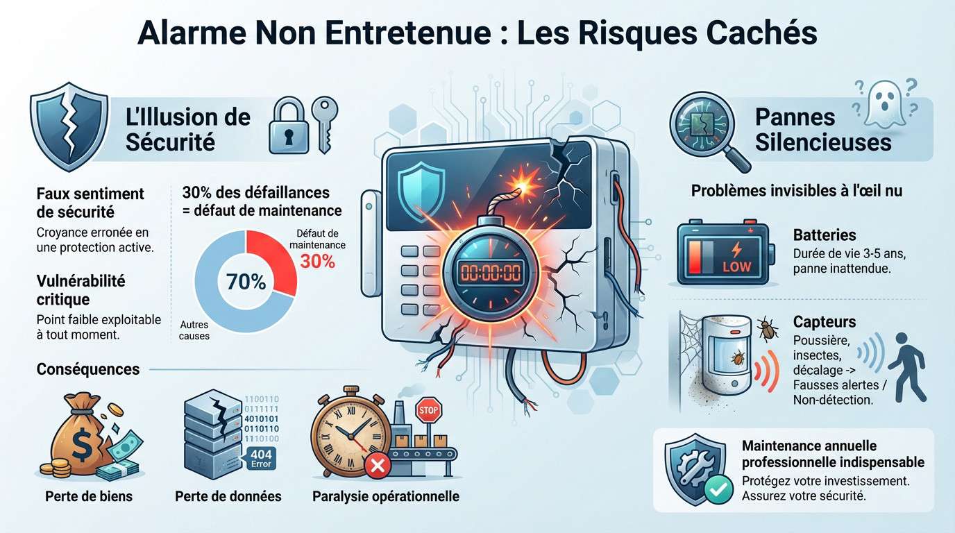 Technicien effectuant la maintenance d'une alarme intrusion en entreprise pour éviter les pannes