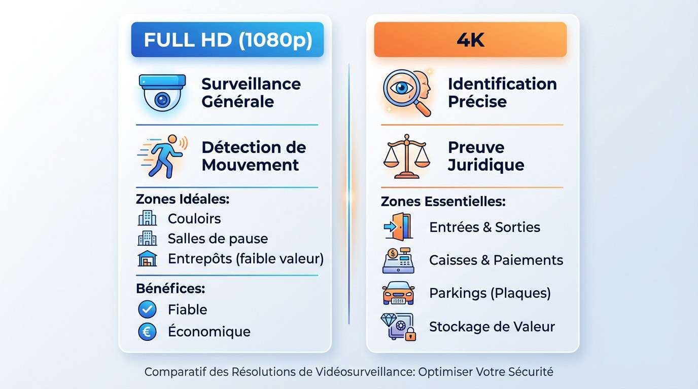 Comparaison visuelle de la netteté et des détails entre une caméra de surveillance Full HD et 4K