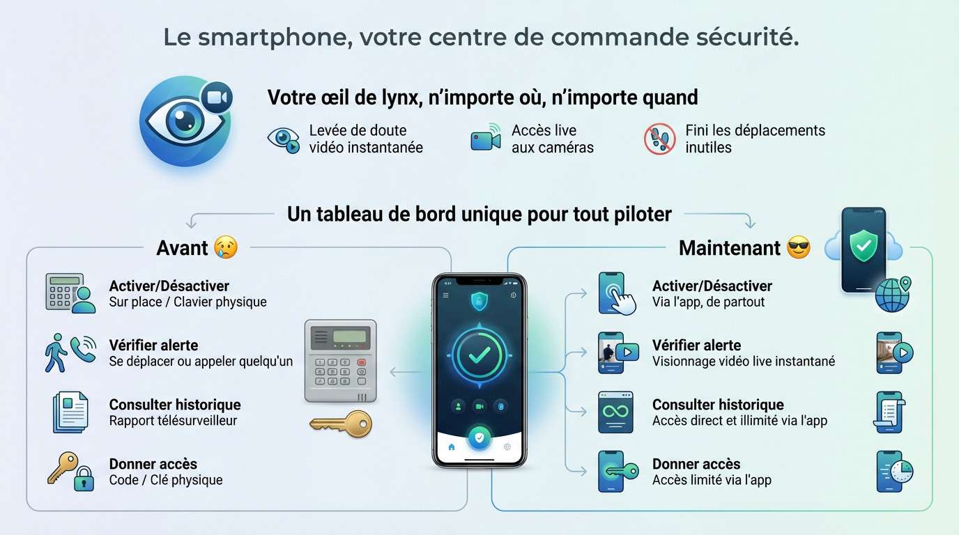 Dirigeant consultant son alarme connectée entreprise sur smartphone