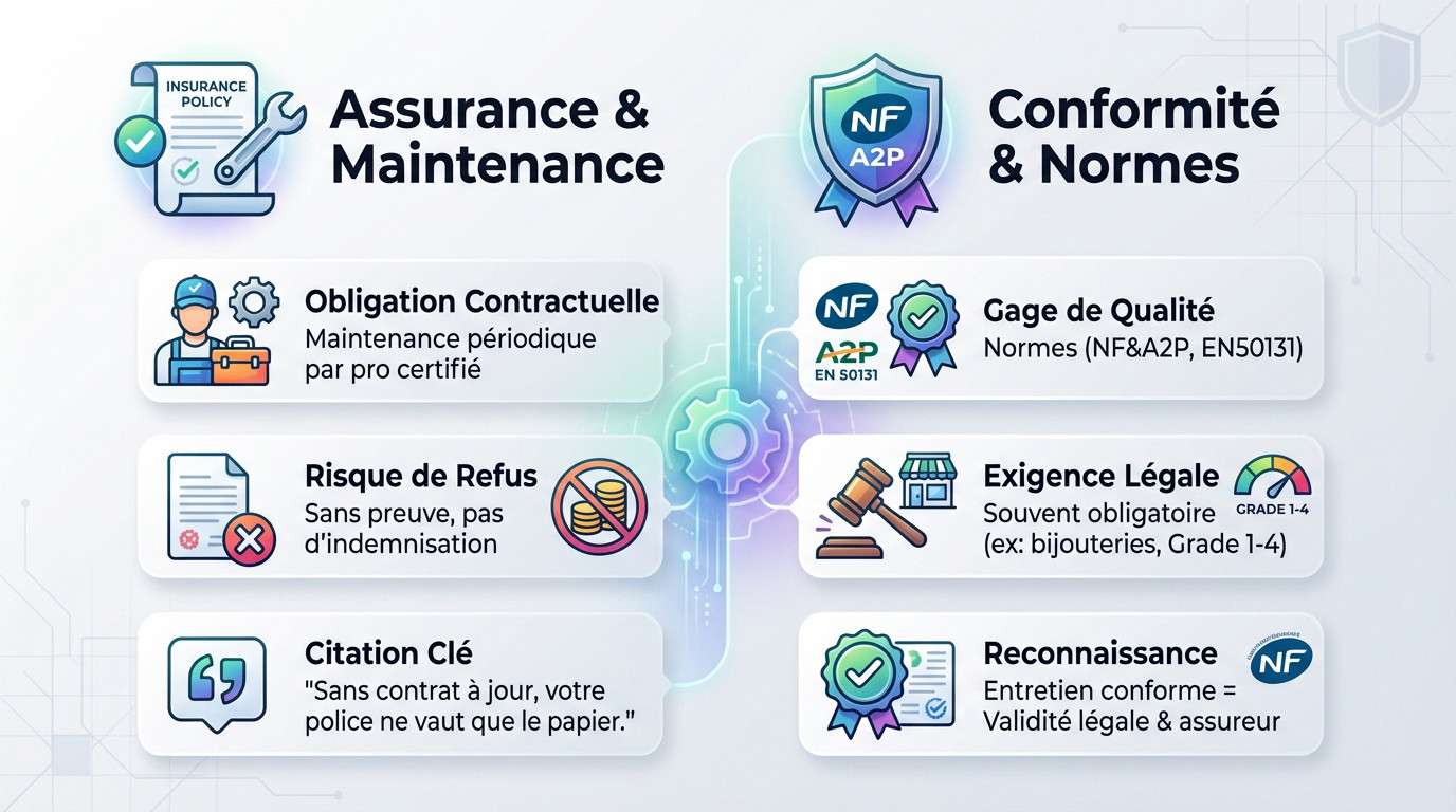 Technicien vérifiant la conformité d'un système d'alarme pour l'assurance