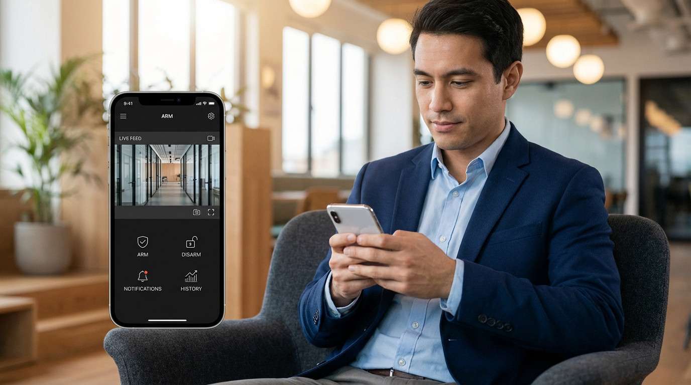 Modern professional manages security via smartphone
