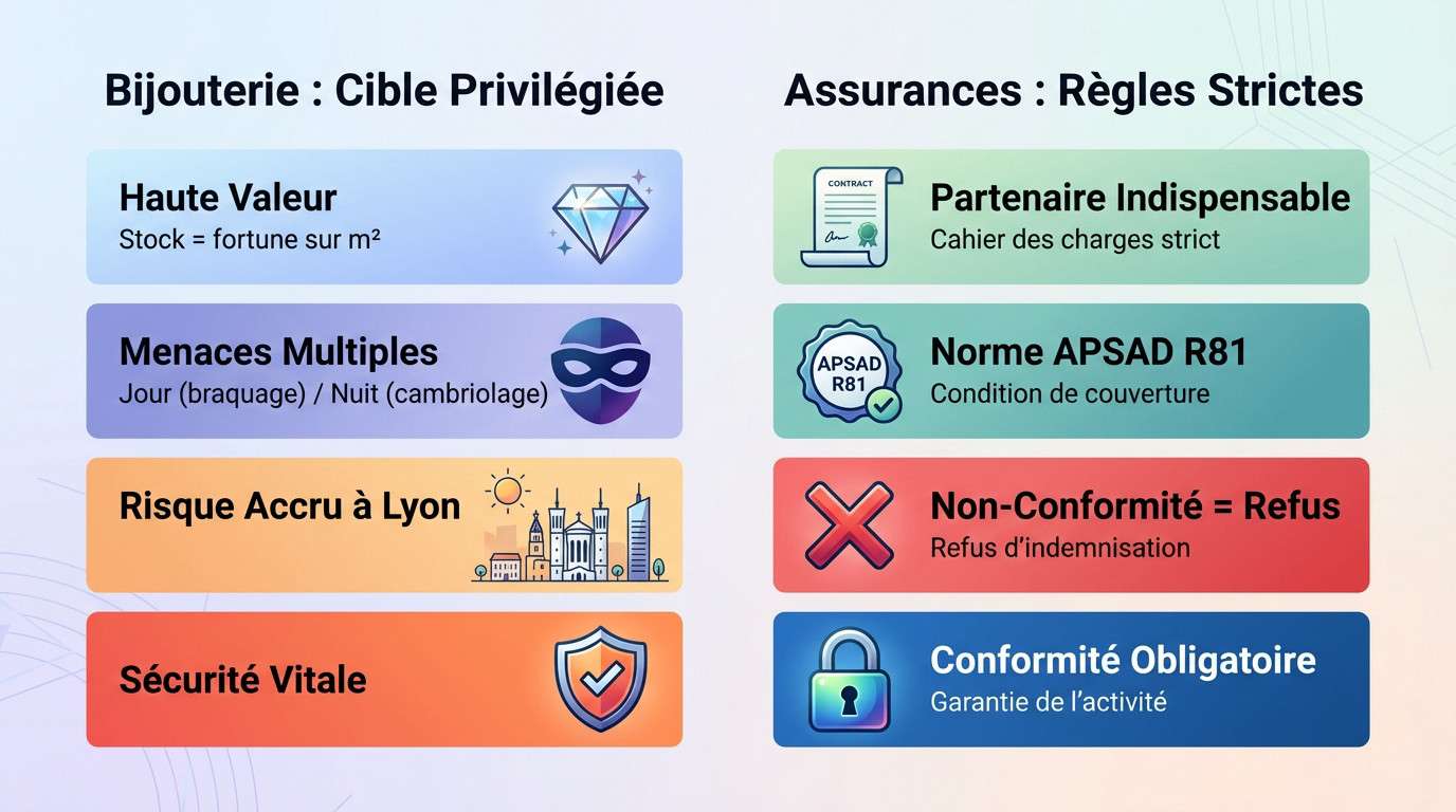 Bijouterie sécurisée à Lyon avec vitrine renforcée et système d'alarme