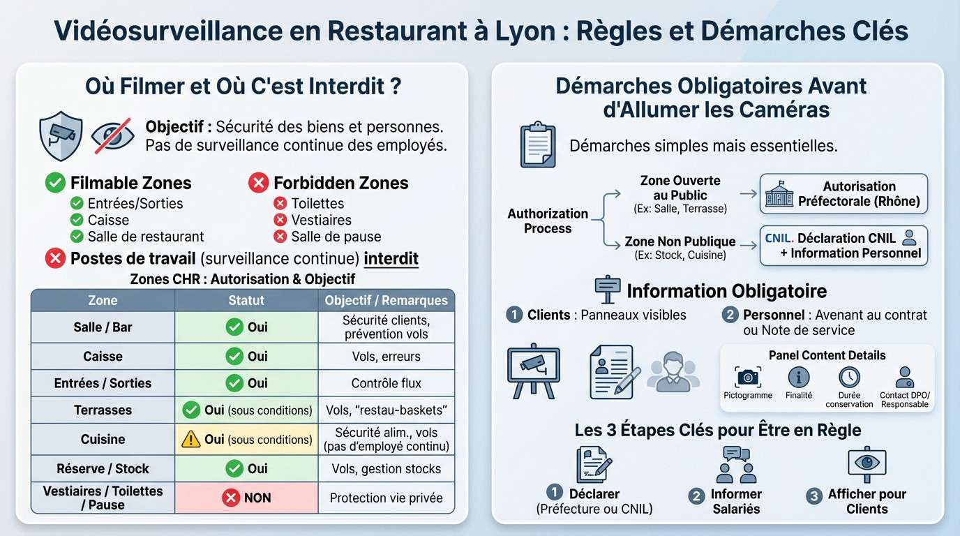Règles et zones autorisées pour la vidéosurveillance en restaurant à Lyon