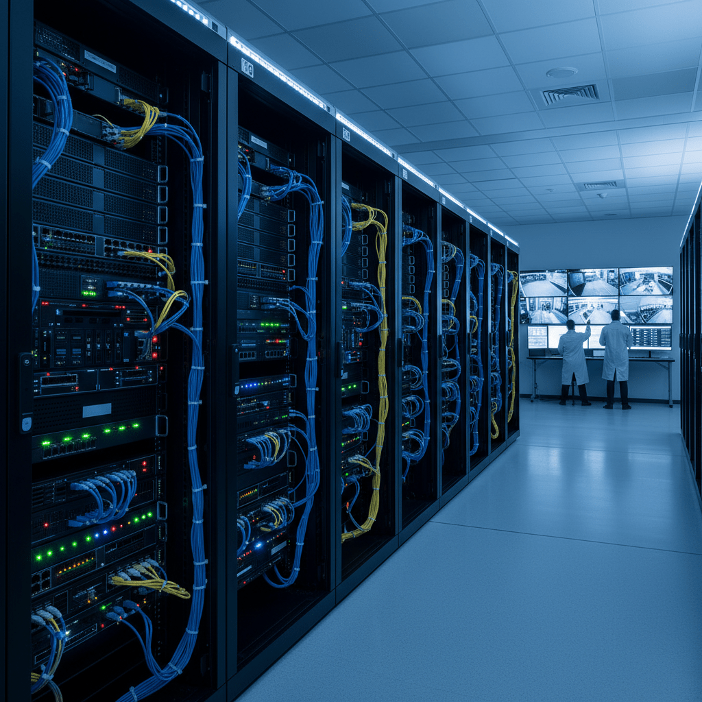 Baie de serveurs dans un centre de telesurveillance