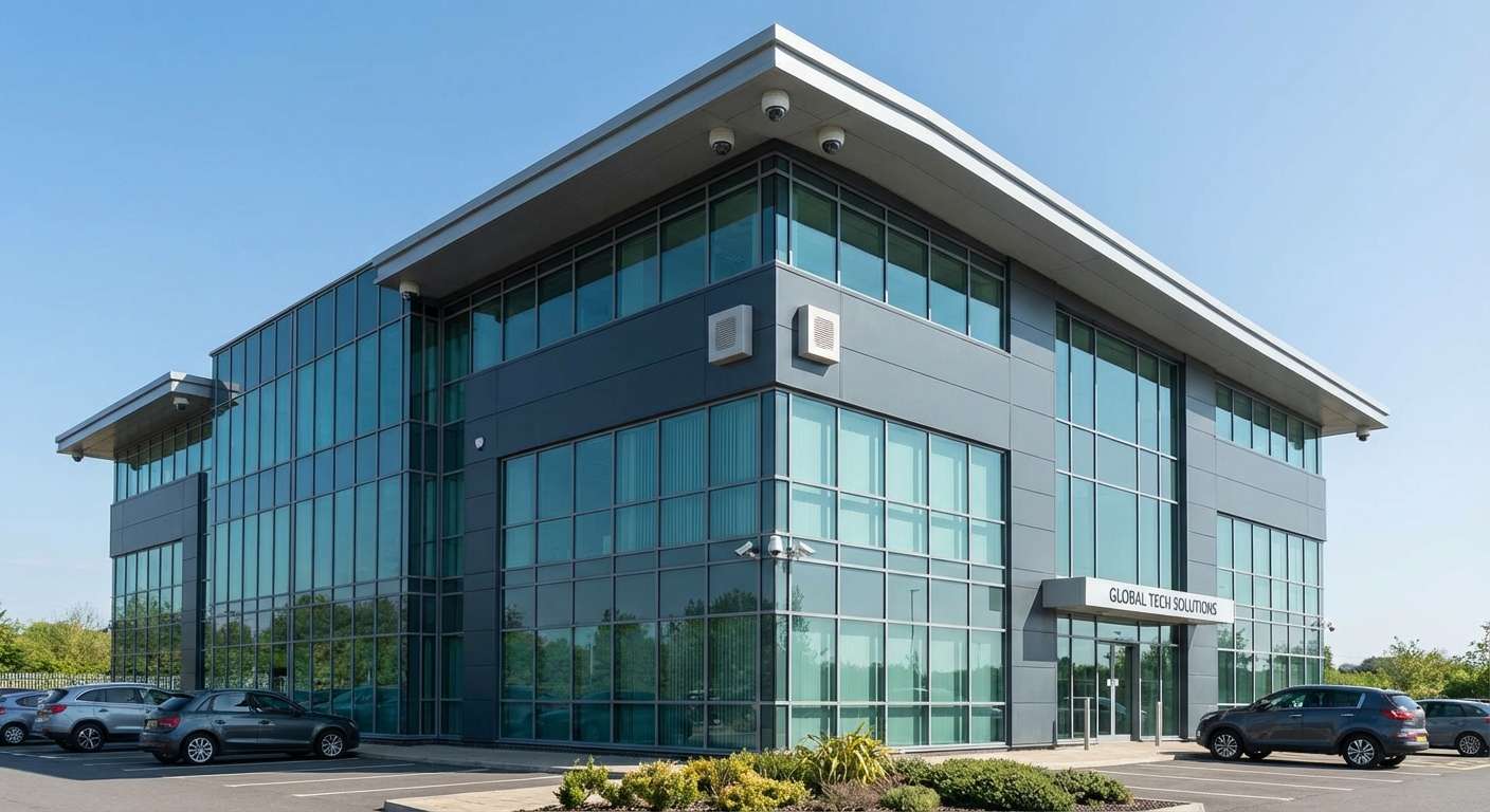 Batiment commercial equipe d'un systeme d'alarme perimetrique