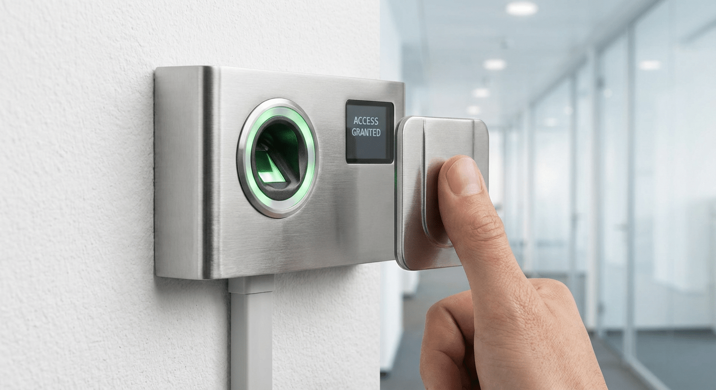 Système de contrôle d'accès biométrique installé a l'entrée d'un bureau