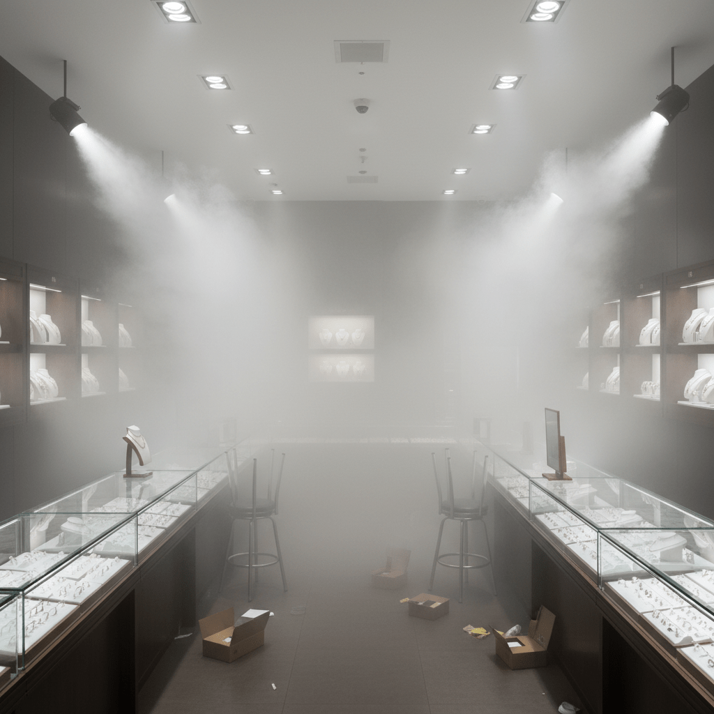 Systeme de brouillard de securite active dans une bijouterie
