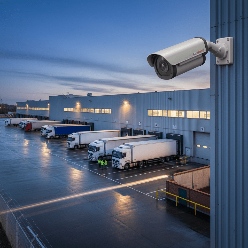 Caméra de surveillance couvrant un quai de chargement d'entrepôt