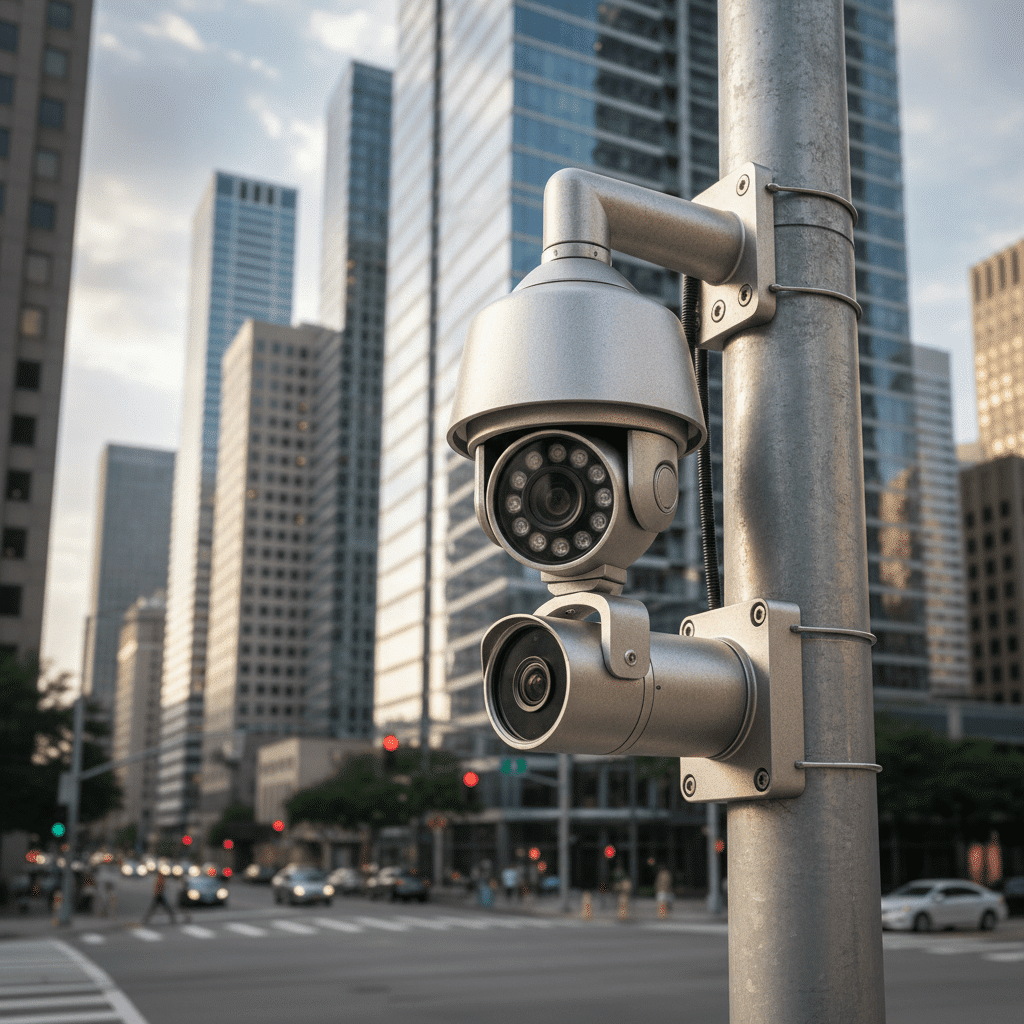 Caméra extérieure renforcée anti-vandalisme en zone urbaine