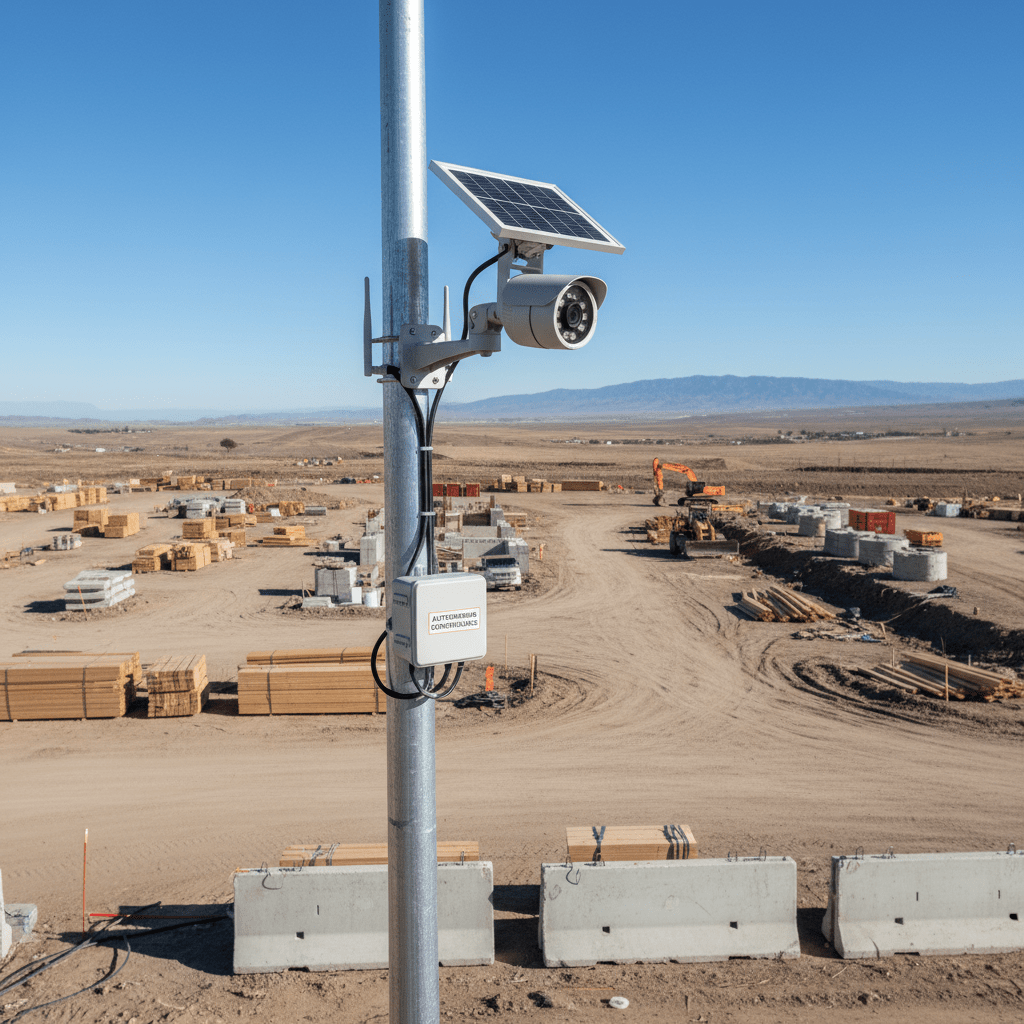 Caméra WiFi autonome avec panneau solaire sur un chantier isolé