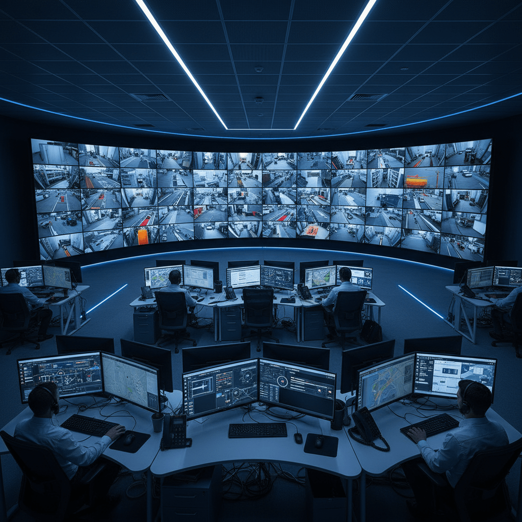 Centre de telesurveillance avec mur d ecrans