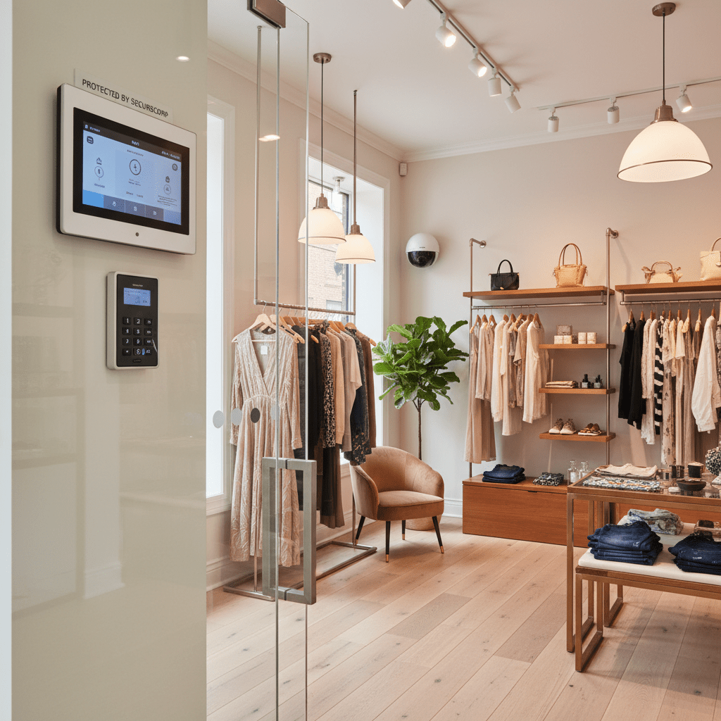 Clavier d'alarme installé dans une boutique de commerce