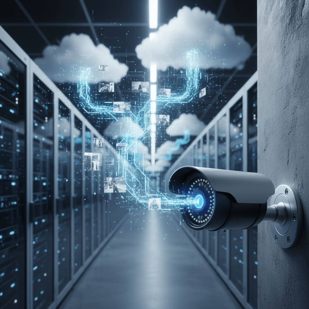 Concept de stockage cloud pour vidéosurveillance avec caméras connectées au serveur distant