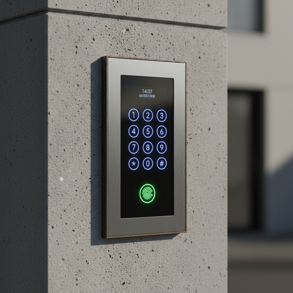 Digicode numérique sur la façade d'un immeuble résidentiel