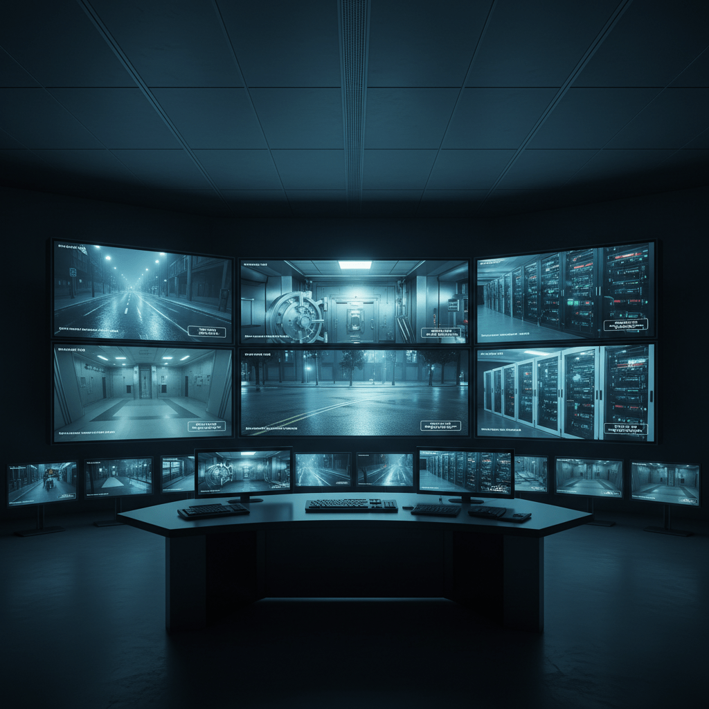 Ecran de monitoring affichant des images de surveillance haute resolution