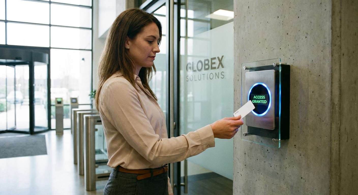 Employe utilisant un badge RFID pour controle d'acces