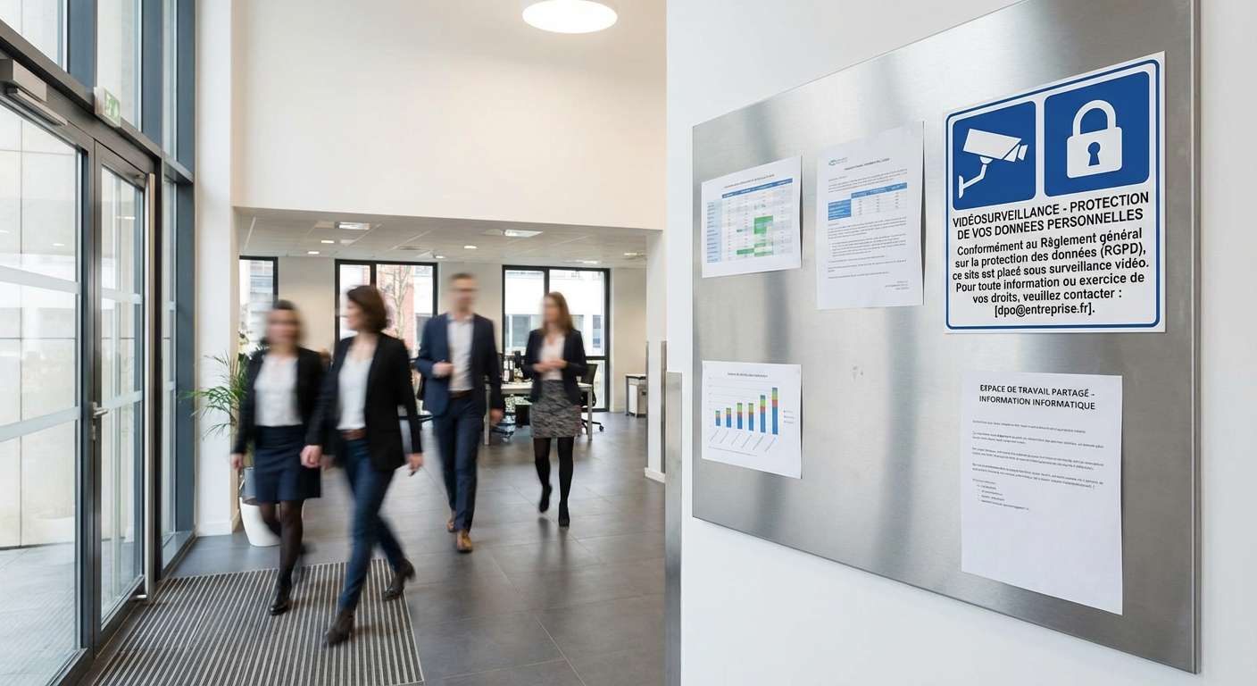 Panneau d'information des salariés sur leurs droits face à la vidéosurveillance RGPD