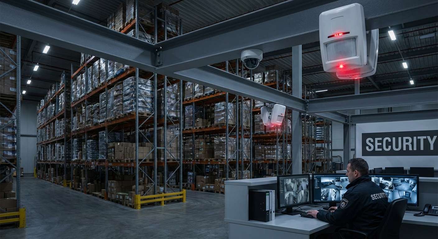 Detecteurs de mouvement protegeant un entrepot a Lyon