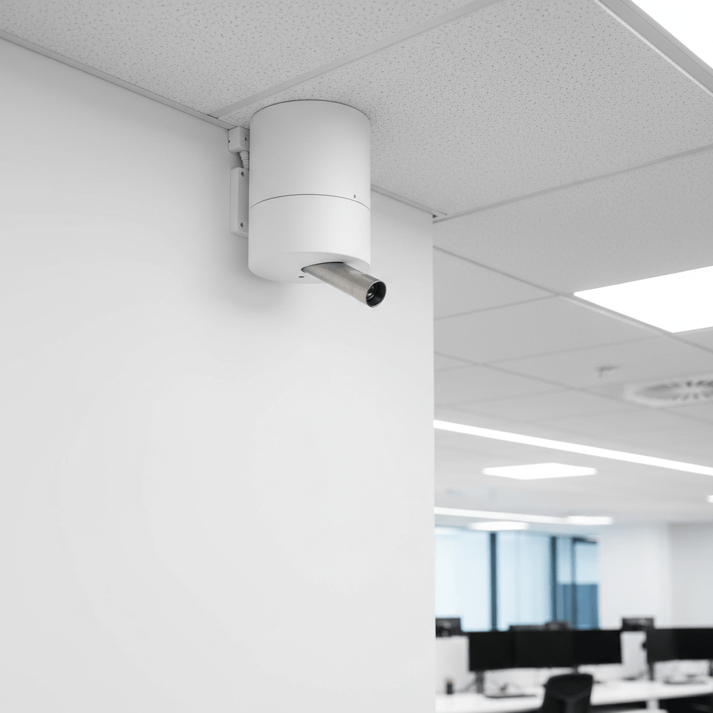 Generateur de brouillard de securite monte sur un mur de local commercial