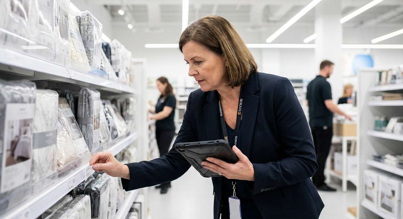 Gerant de magasin controlant son inventaire sécurité