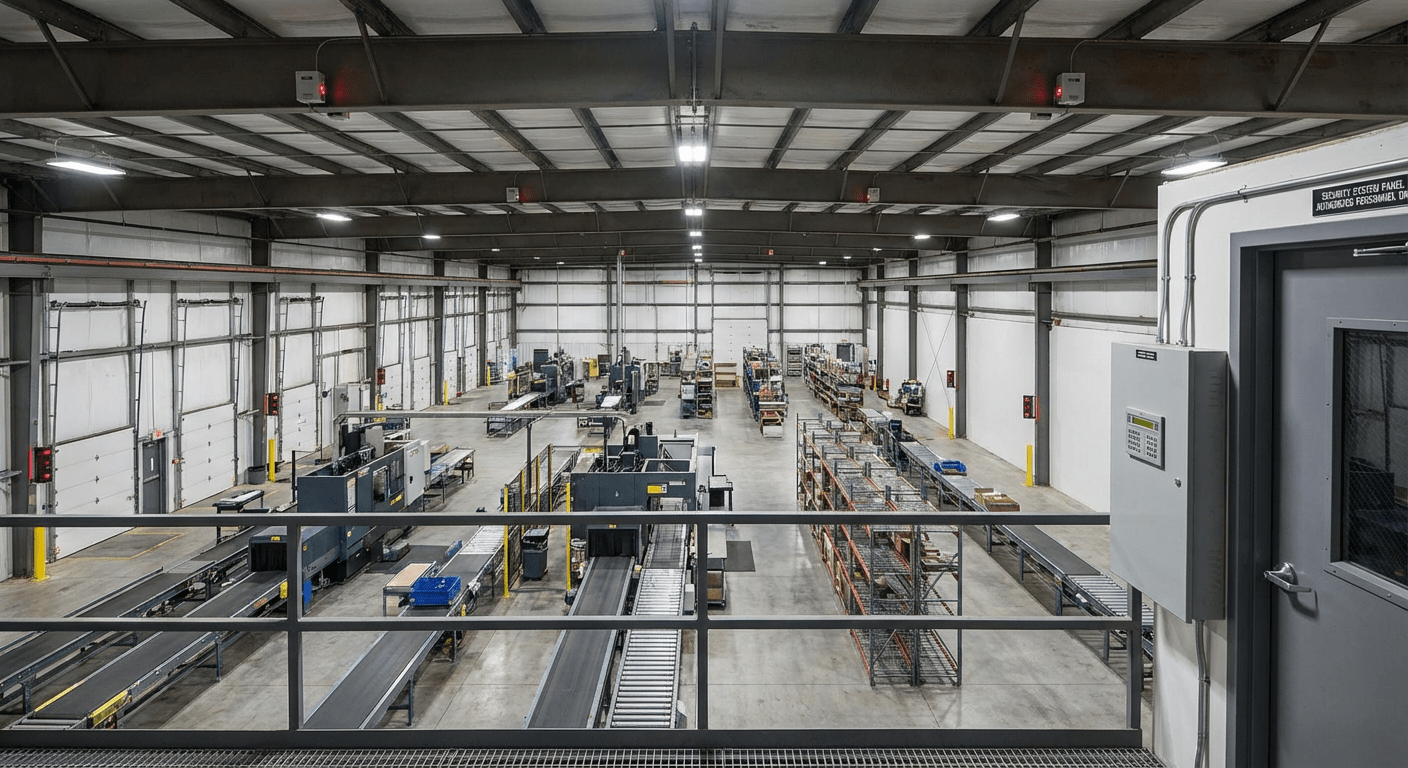 Grand entrepot industriel sous videosurveillance dans le Rhone pour entreprise