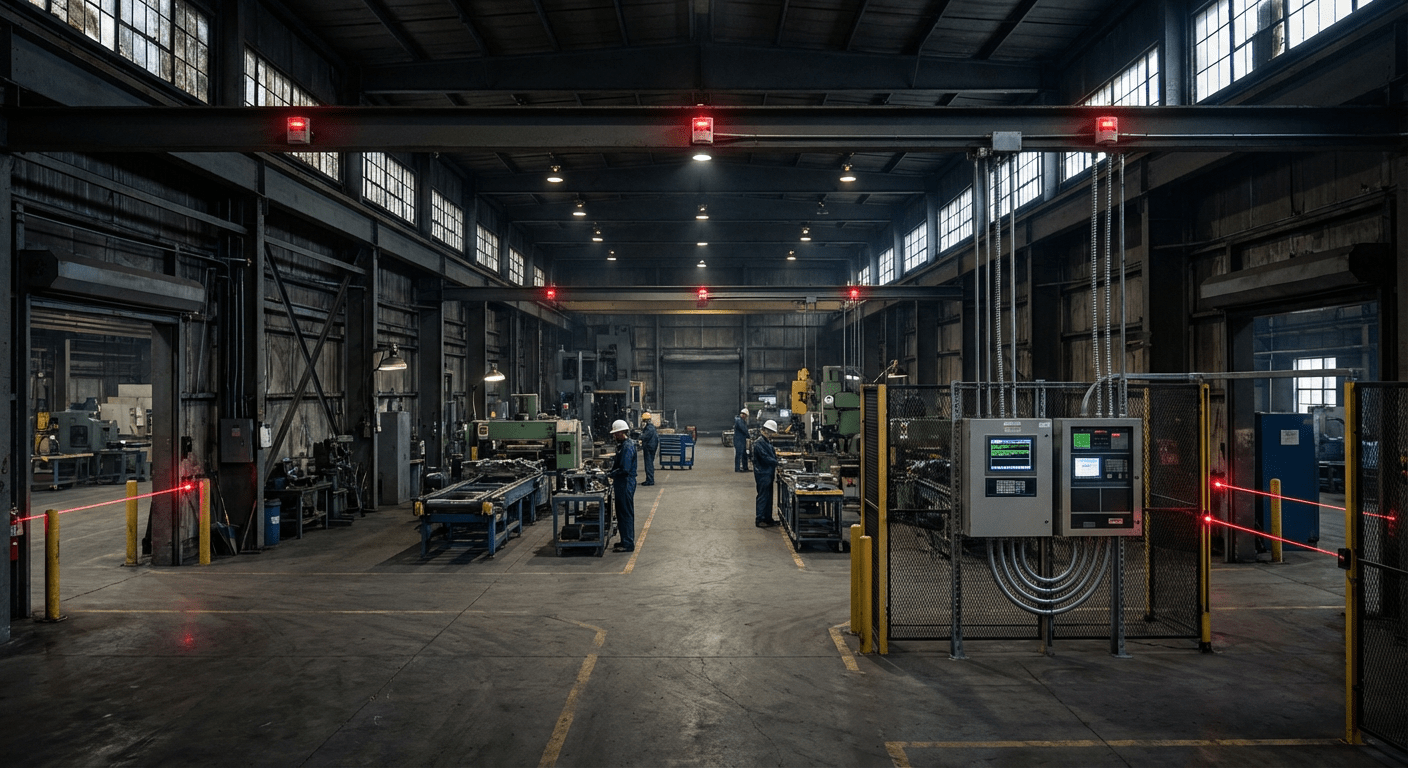 Zone de stockage industrielle protégée par système de sécurité