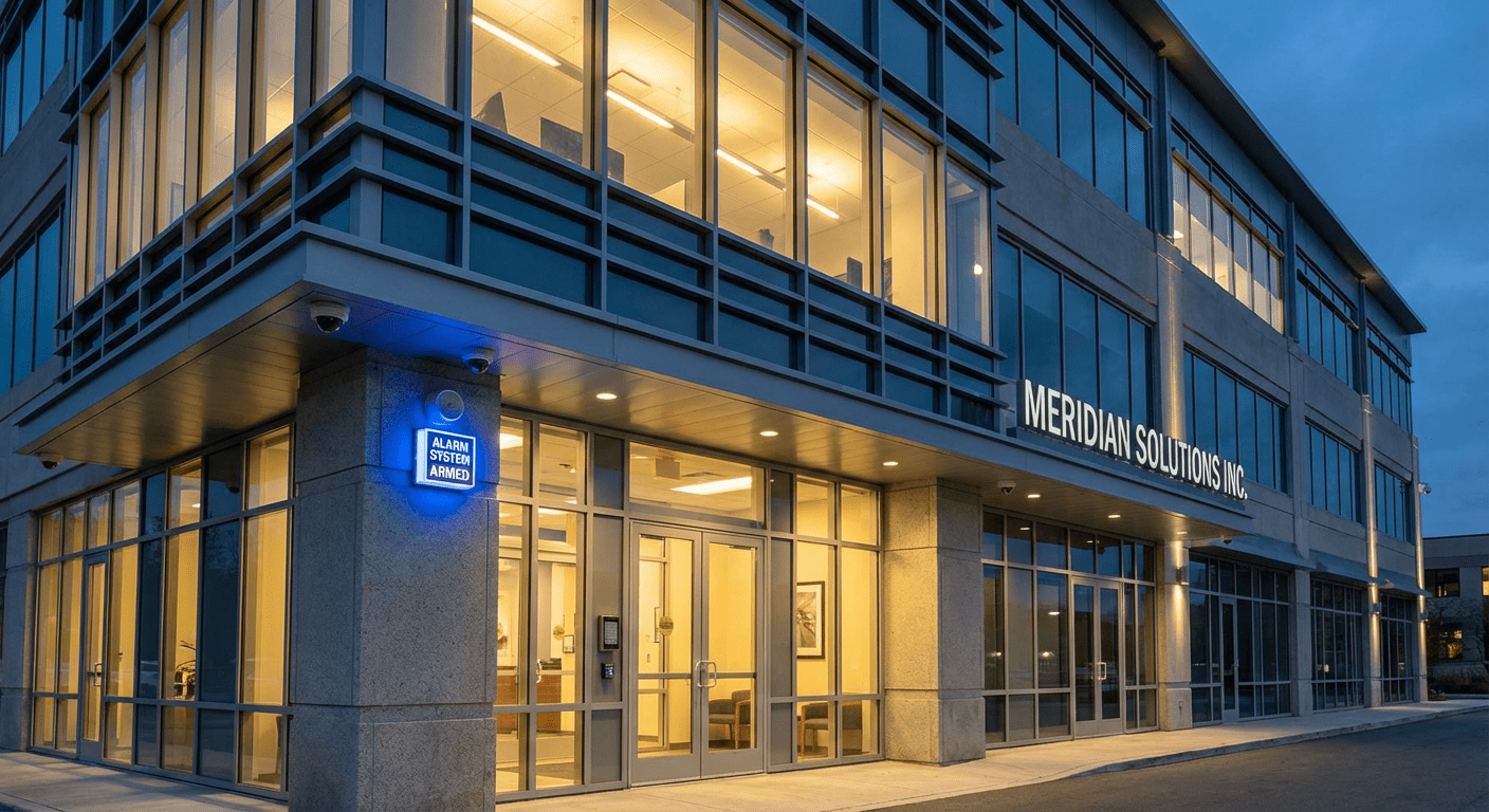 Batiment commercial equipe de cameras de surveillance exterieures