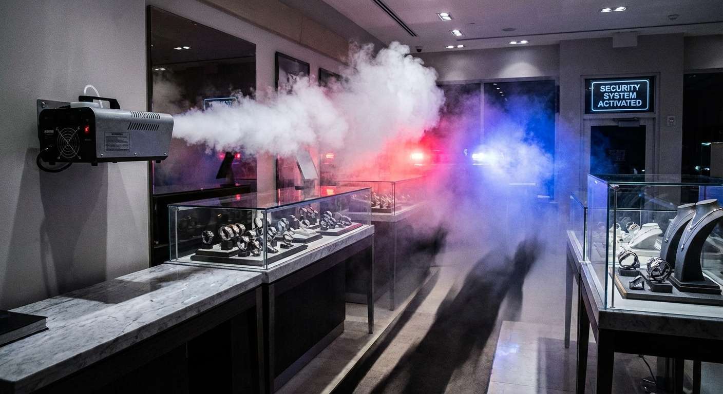 Generateur de brouillard anti-cambriolage active dans une bijouterie - Connexit