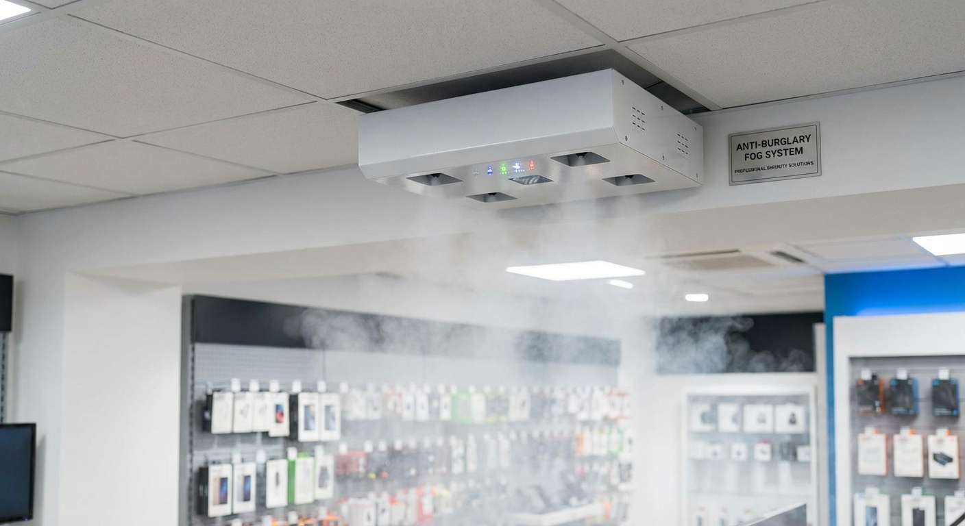 Générateur de brouillard anti-cambriolage installé dans un commerce