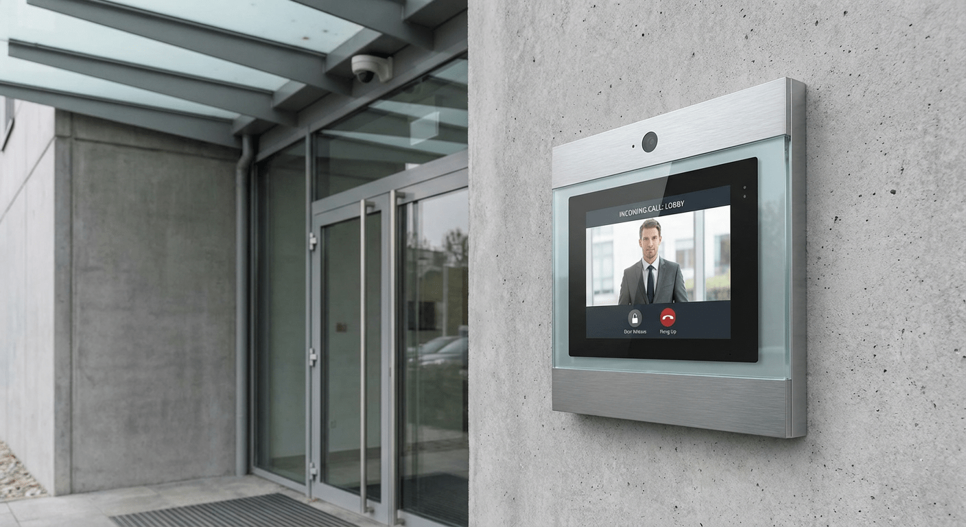 Platine d interphone IP moderne en Metropole de Lyon installe par Connexit