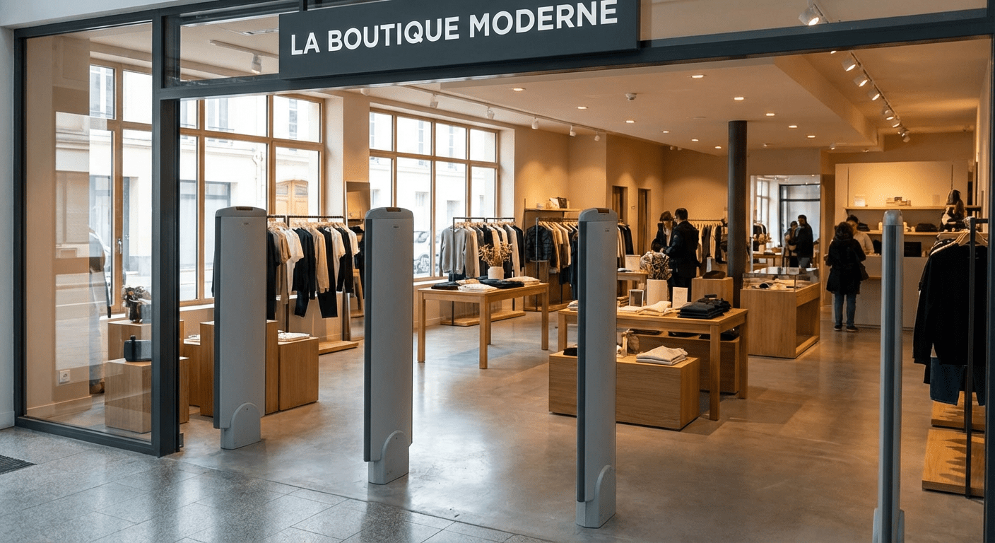 Portiques antivol EAS à l’entrée d’un magasin pour prévenir le vol à l’étalage