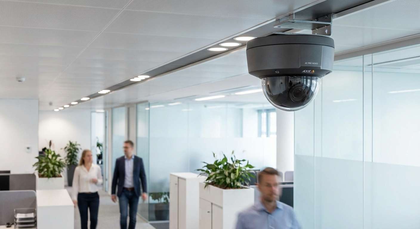 Camera de surveillance 4K professionnelle dome installee au plafond