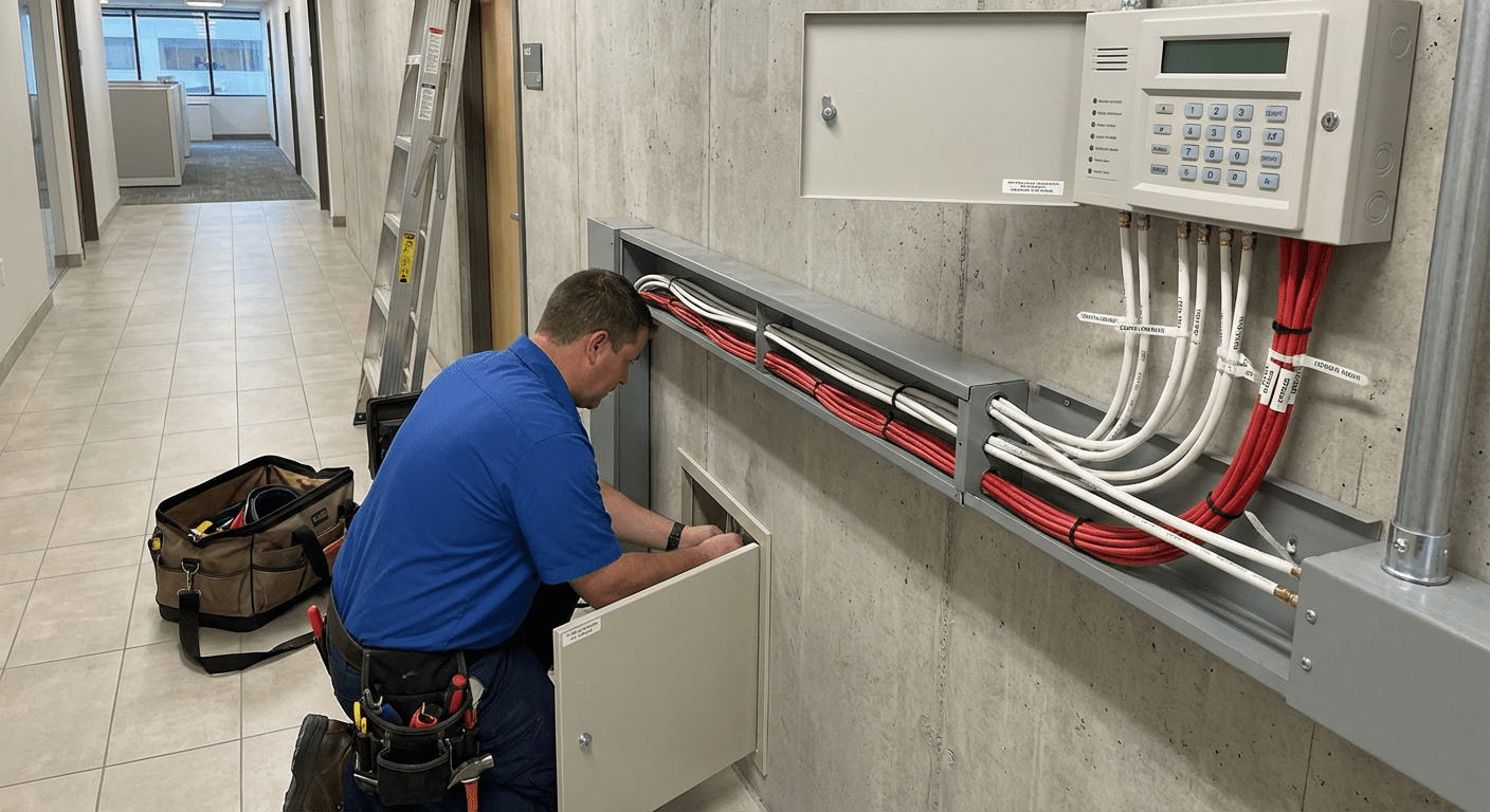 Système d'alarme filaire professionnel avec centrale et détecteurs câblés