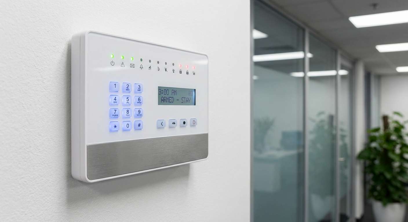 Centrale d'alarme sans fil professionnelle installée dans un bureau