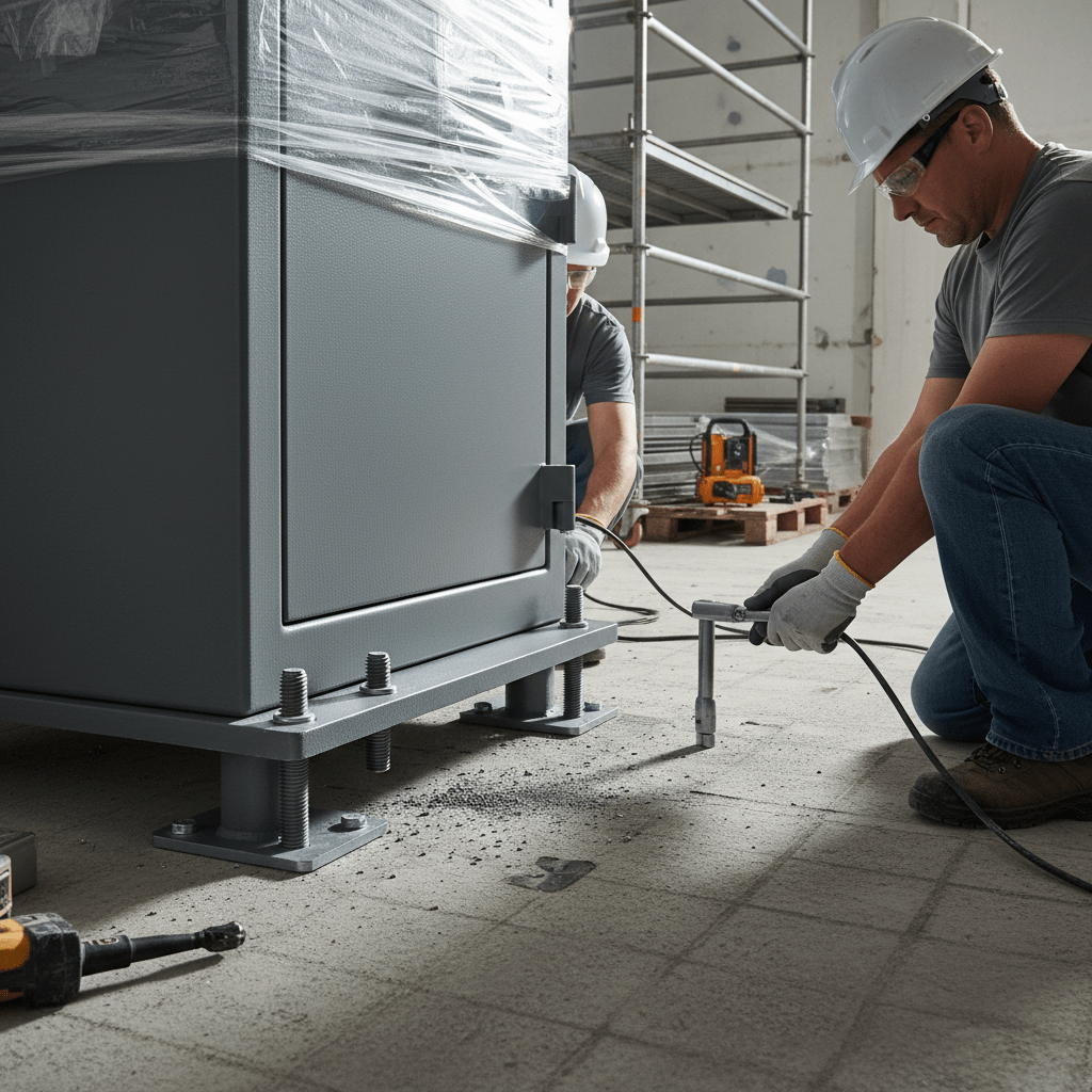 Scellement d un coffre-fort sur sol en beton