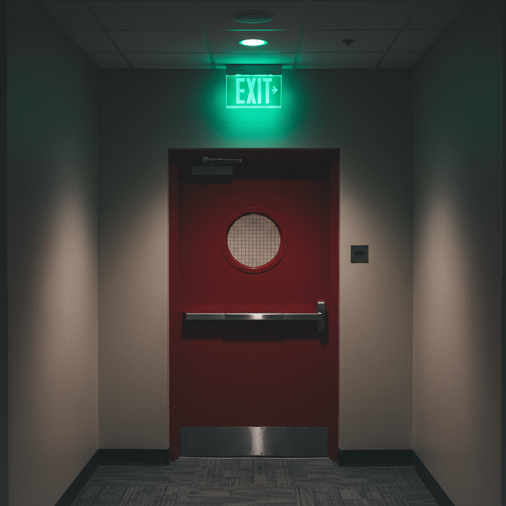 Panneau de sortie de secours illumine au-dessus d une porte coupe-feu