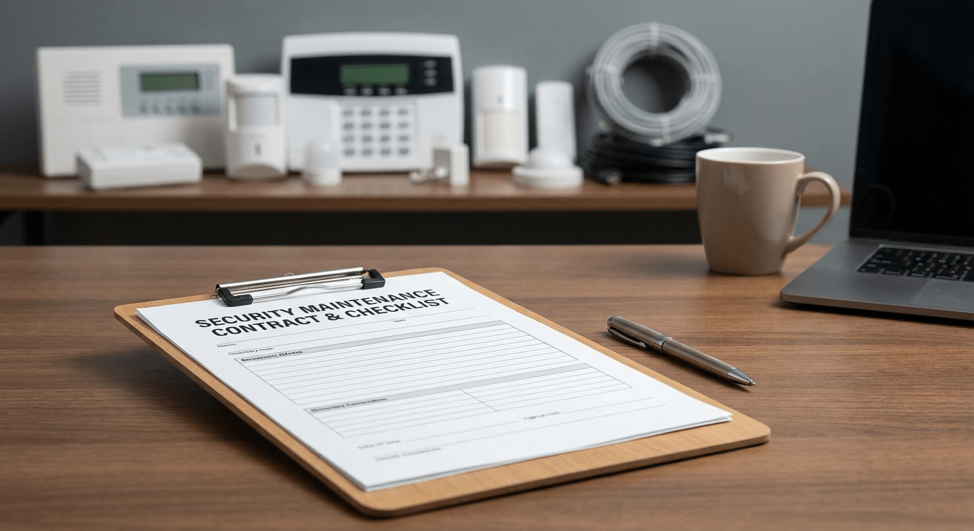 Document de contrat de maintenance pour système de sécurité avec check-list technique