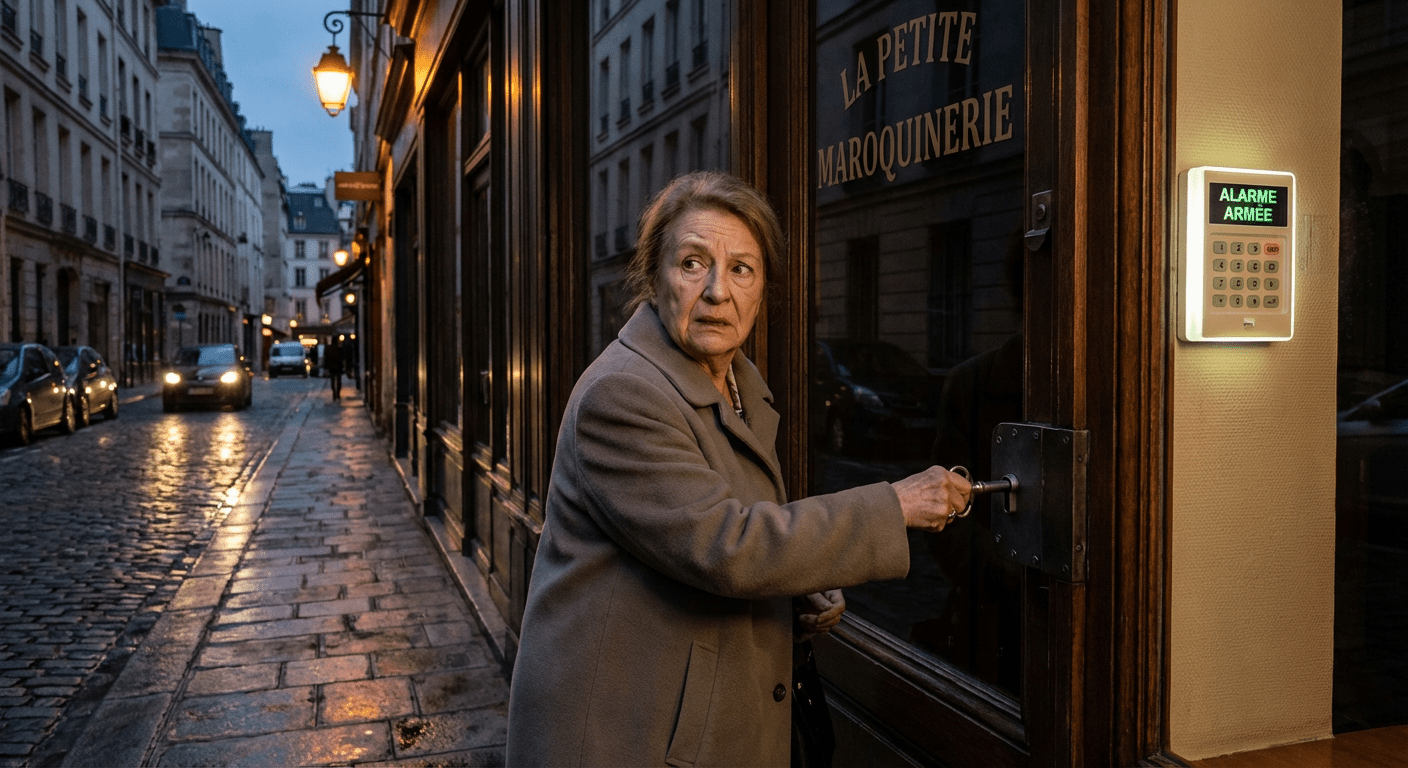 Small commerce shop owner locking à Vaulx-en-Velin pose par Connexit