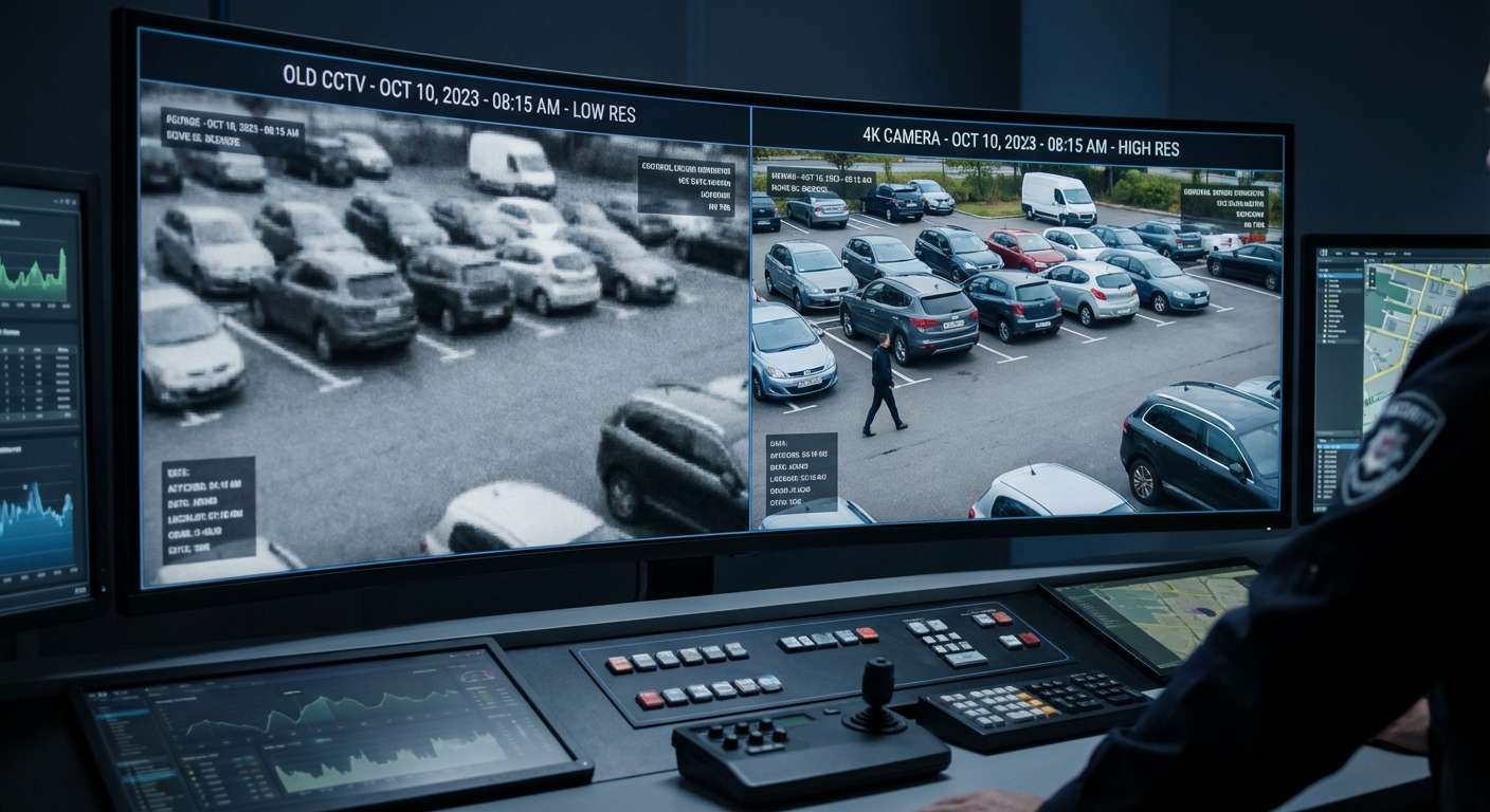 Comparaison de résolution HD et 4K sur écran de vidéosurveillance