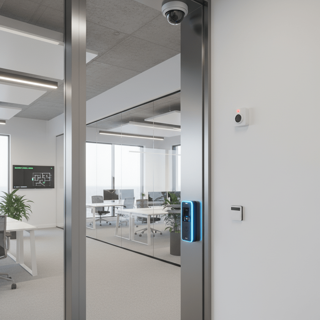 Bureau moderne protege par un systeme de securite integre