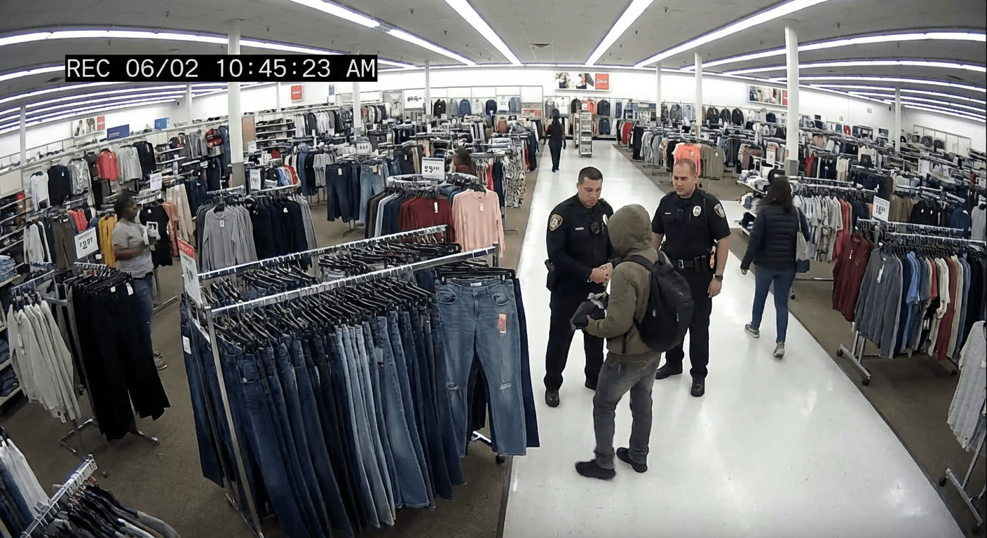 Camera de surveillance detectant un vol a l etalage dans un magasin